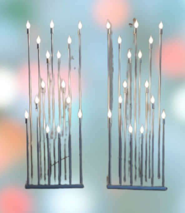 Şamdan Lambader ZLF 15 Mızraklı Model Led Ampüllü  Akrilik Gri Boya 2 Adet El Yapımı - 2