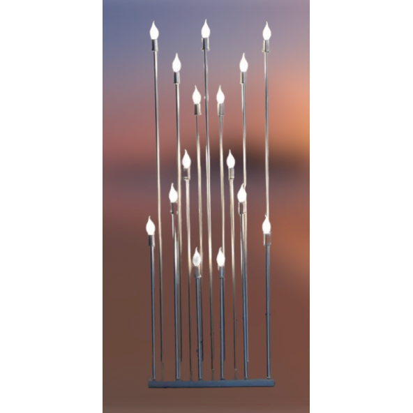 Şamdan Lambader ZLF  15 Mızraklı 1 Adet  Model Led Ampüllü Akrilik Gri Boya El Yapımı - 6