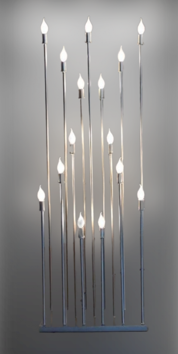 Şamdan Lambader ZLF 15 Mızraklı 1 Adet Model Led Ampüllü Akrilik Gri Boya El Yapımı - 2