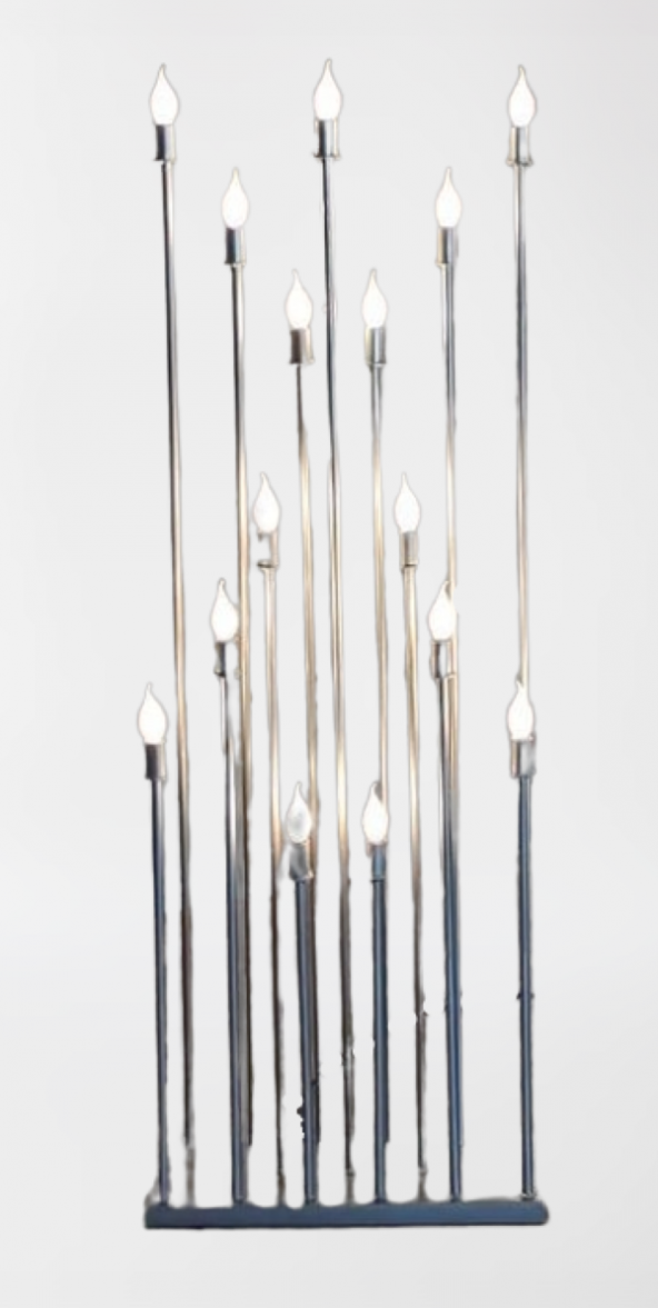 Şamdan Lambader ZLF 15 Mızraklı 1 Adet Model Led Ampüllü Akrilik Gri Boya El Yapımı - 3