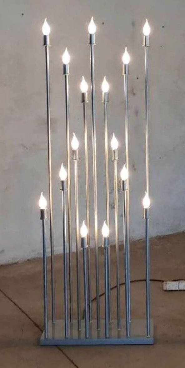 Şamdan Lambader ZLF 15 Mızraklı 1 Adet Model Led Ampüllü Akrilik Gri Boya El Yapımı - 5