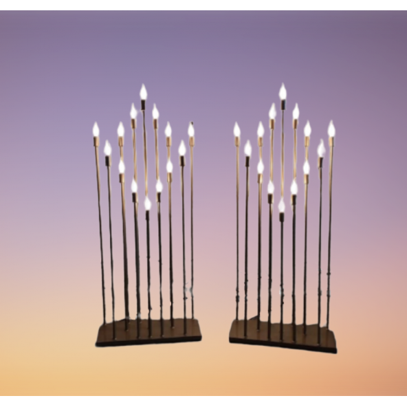 Şamdan Lambader ZLF 14 Mızraklı  2 Adet  Model Led Ampüllü  Akrilik Gold Boya El Yapımı - 6