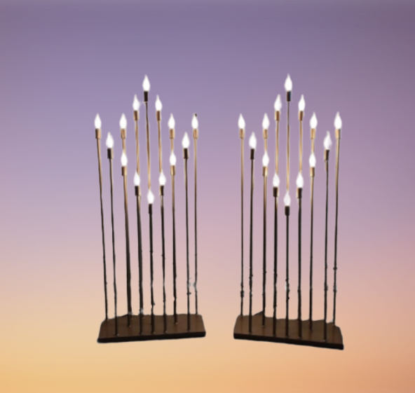 Şamdan Lambader ZLF 14 Mızraklı  2 Adet  Model Led Ampüllü  Akrilik Gold Boya El Yapımı - 3