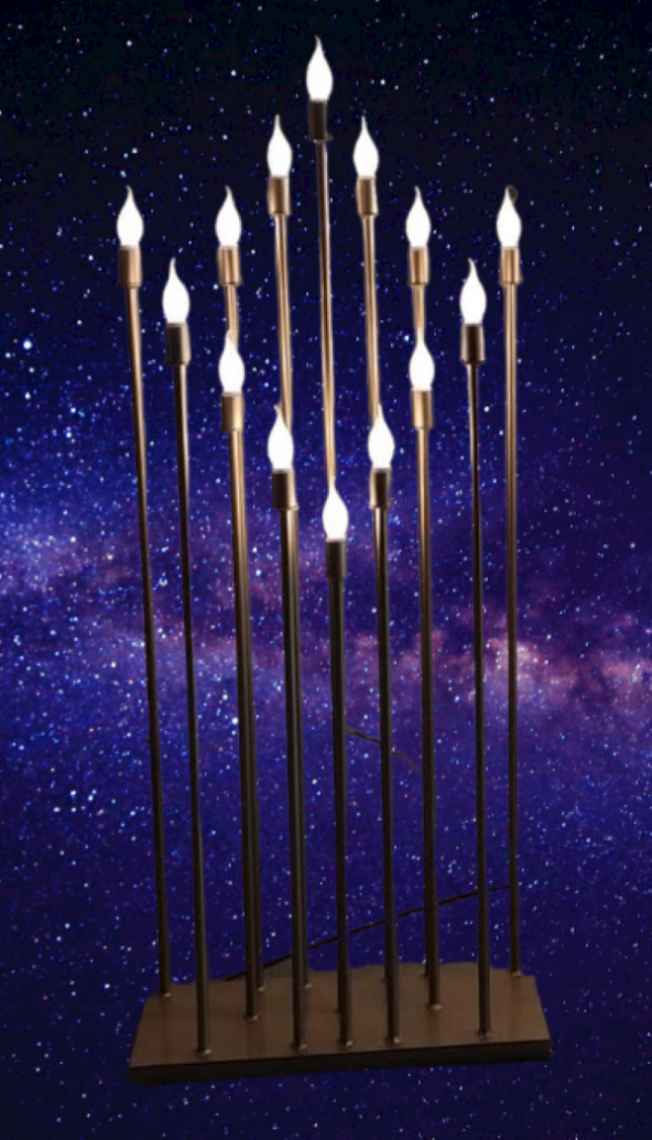 Şamdan Lambader ZLF 14 Mızraklı 1Adet Model Led Ampüllü El Yapımı Akrilik Gold Boya - 4