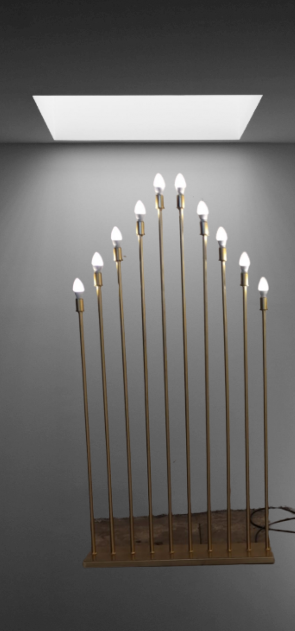 Şamdan Lambader ZLF 10 Mızraklı 1 Adet Model Led Ampüllü  Akrilik Gold Boya El Yapımı - 3