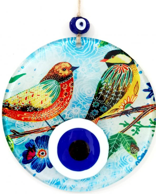 Nazar Boncuklu Füzyon Cam Kuşlu 16 Santimetre Duvar Süsü Hediyelik Eşya ürün görseli