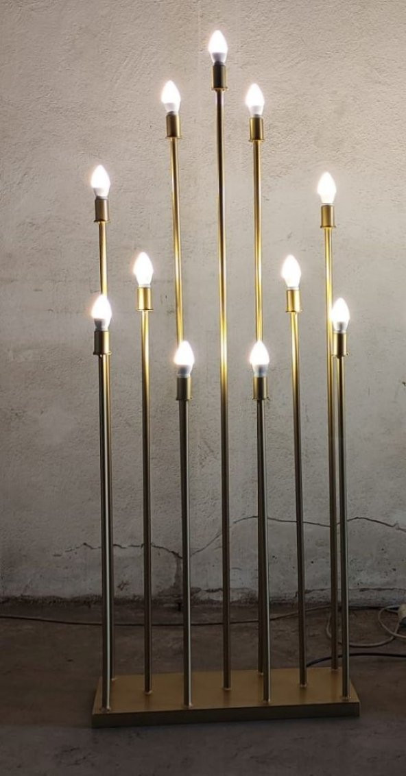 Şamdan Lambader ZLF 11 Mızraklı 1 Adet Model Led Ampüllü  Akrilik Gold Boya El Yapımı - 6