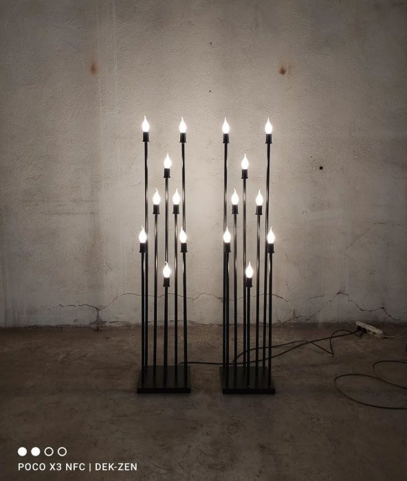 Şamdan Lambader ikili ZLF 8 Mızraklı 2 Adet Model Led Ampüllü Akrilik Siyah Boya El Yapımı - 5