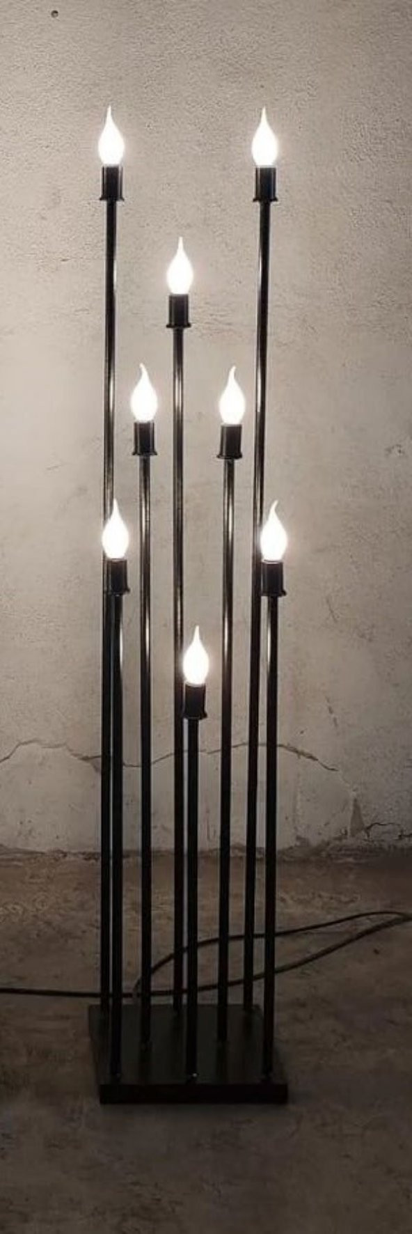 Şamdan Lambader ZLF 8 Mızraklı 1 Adet Model Led Ampüllü Akrilik Siyah Boya El Yapımı - 5