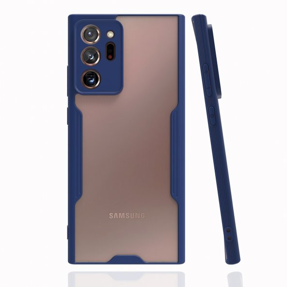 KNY Samsung Galaxy Note 20 Ultra Kılıf Silikon Kenarlı Buzlu Sert Parfe Kapak Lacivert