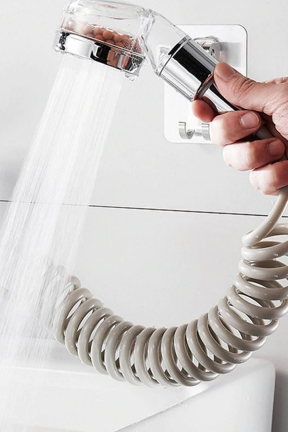 2 In 1 Spiral Hortumlu Ayarlanabilir Hareketli Banyo Mutfak Lavabo Musluk Duş Başlığı - 3
