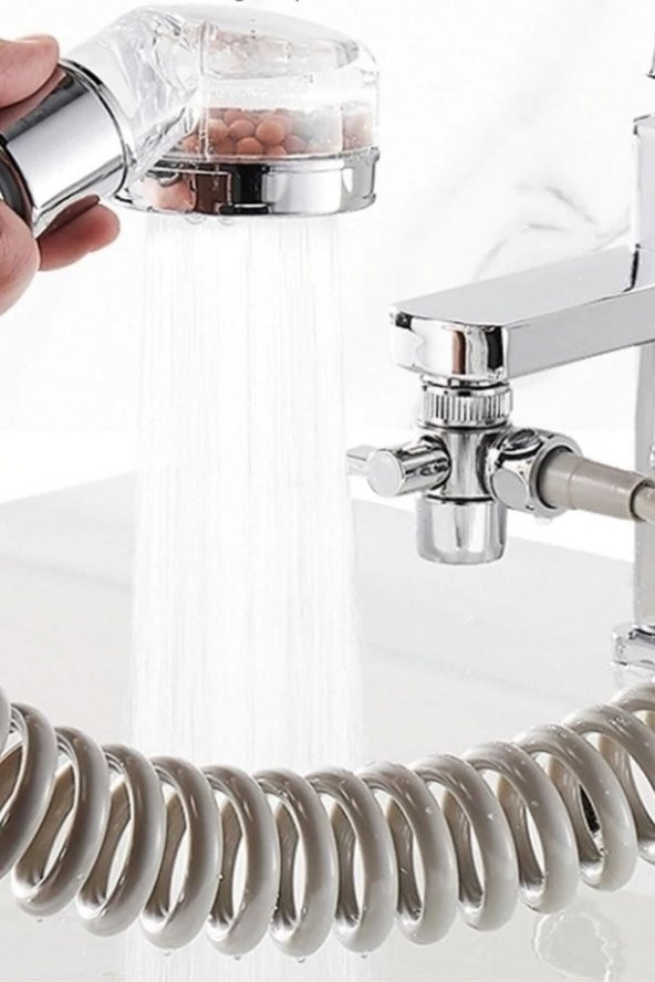 2 In 1 Spiral Hortumlu Ayarlanabilir Hareketli Banyo Mutfak Lavabo Musluk Duş Başlığı - 4
