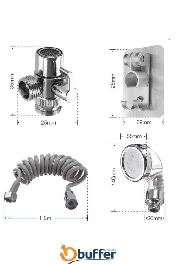 2 In 1 Spiral Hortumlu Ayarlanabilir Hareketli Banyo Mutfak Lavabo Musluk Duş Başlığı - 8