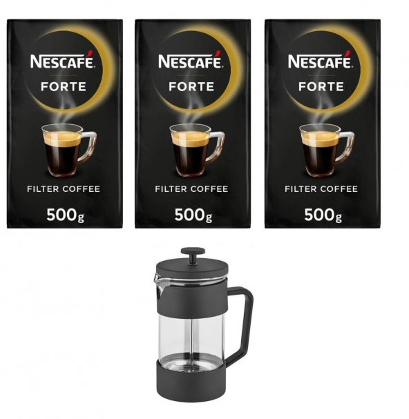Nescafe Forte Filtre Kahve 500 Gr x 3 Adet + French Press