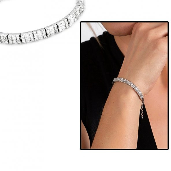 Nipora Starlight Diamond Pırlanta Montür Mikro Taşlı Orta Boy 925 Ayar Gümüş Su Yolu Bileklik - 6