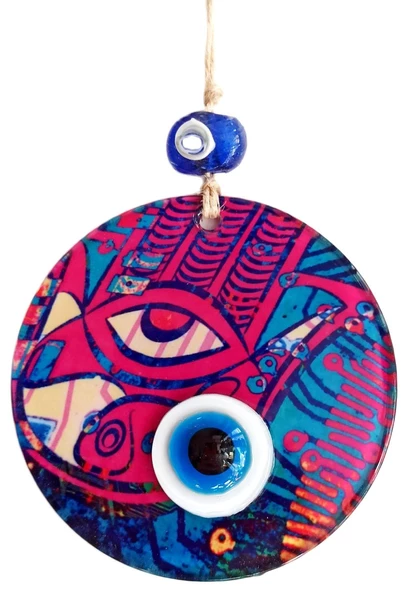 12 Santimetre Füzyon Cam El İşçiliği İle Üretilmiş Nazar Boncuklu Duvar Süsü ürün görseli