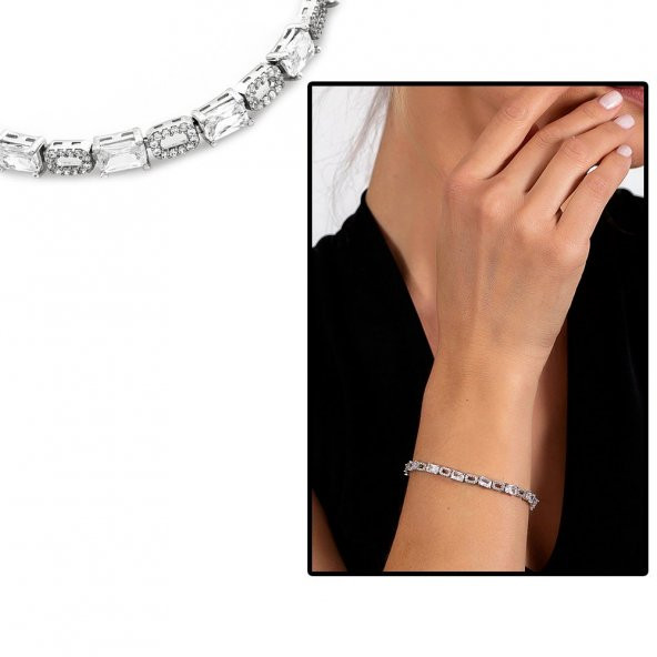Nipora Starlight Diamond Pırlanta Montür Zirkon Taşlı Orta Boy 925 Ayar Gümüş Su Yolu Bileklik - 6