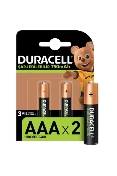 Duracell Şarj Edilebilir AAA 750 mAh Pil 2 Li Paket