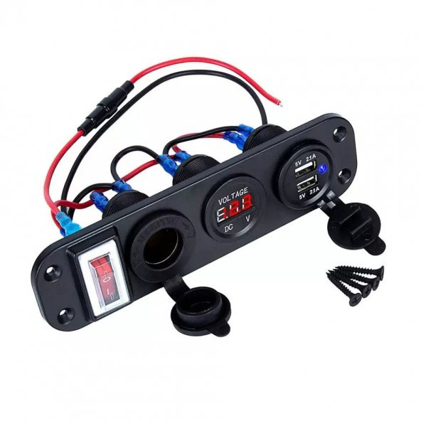 Çift USB Araç Şarj Soketi Voltmetre Çakmaklık 12V Aç Kapa Anahtarlı