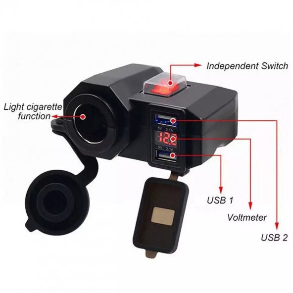Motosiklet Çift port usb şarj / Voltmetre ve çakmak yuvası - 3