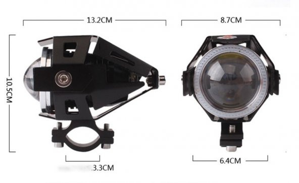 U7 Motosiklet Sis Farı Mercekli Büyük Kafesli Sarı Angel Işıklı Led (2 Adet Led  1 Anahtar) - 4