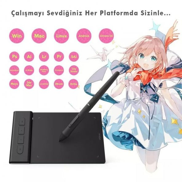 Veikk Vk430 4X3" 4 Kısayol Tuşlu Sağ/Sol El Uyumlu Taşınabilir Grafik Tablet+Kalem - 5