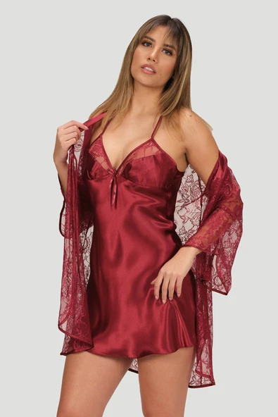 Bordo Precious Gecelik Sabahlık Takımı ürün görseli 1