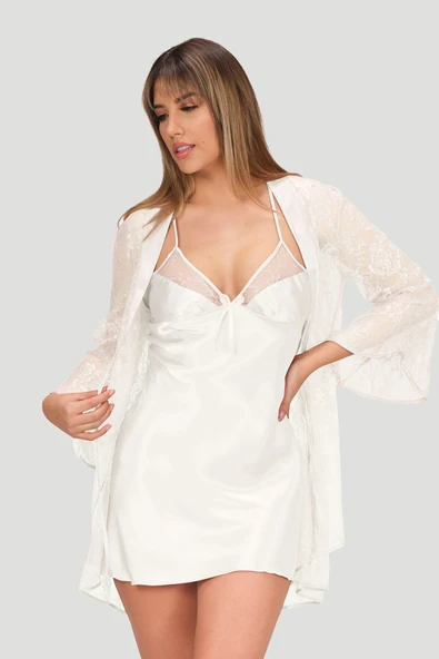 Ekru Precious Gecelik Sabahlık Takımı ürün görseli 1