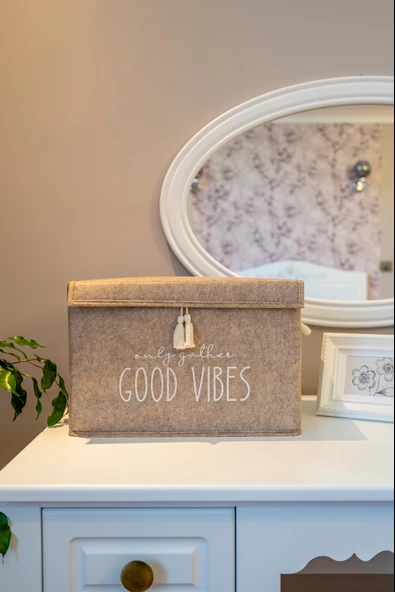 Keçe Kapaklı Çok Amaçlı Mini Kutu Bej Saklama Kutusu 35x24x24 cm - 3