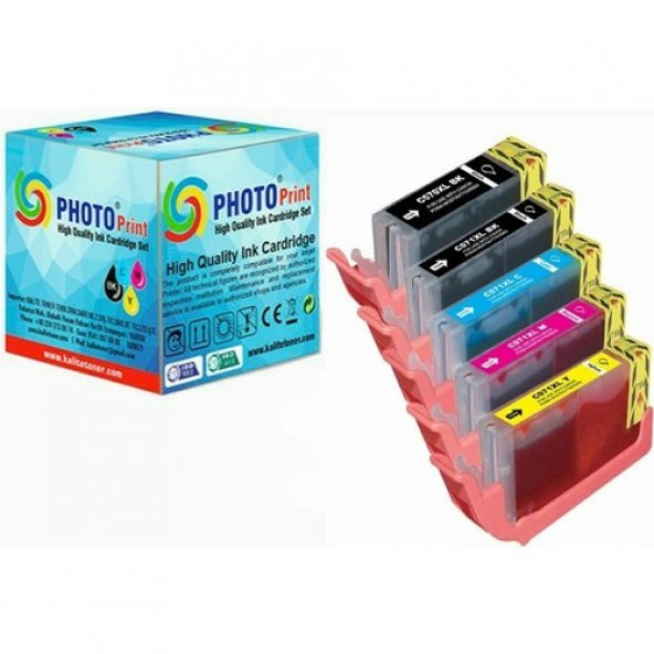 Photo Print Pixma Mg 5750 PGI-570XL / Clı -571XL 5 Renk Muadil Kartuş Seti 1000 Sayfa