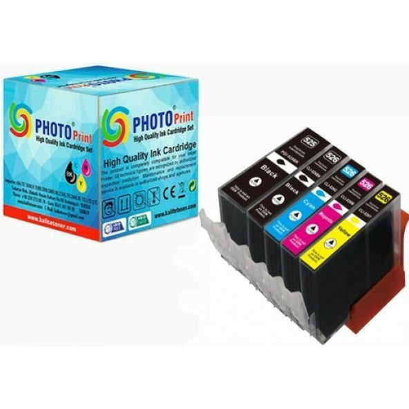 Photo Print Canon Pixma MX895 Kartuş Set 5 Renk Takım Muadil Yüksek Kapasite 525XL-526XL 500 Sayfa