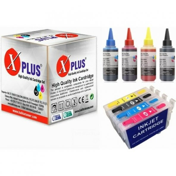Xplus Epson Stylus D92 T0711-T0714 Muadil Kolay Dolan Kartuş + 4 X100 ml Renk Mürekkep Seti 500 Sayfa