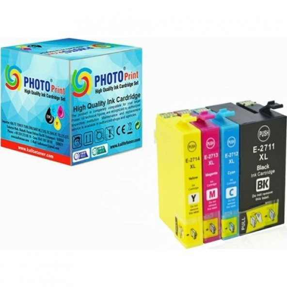 Photo Print Epson Workforce WF-7715DWF Uyumlu 27XL T2711-T2712-T2713-T2714XL 4 Renk Muadil Kartuş Takım