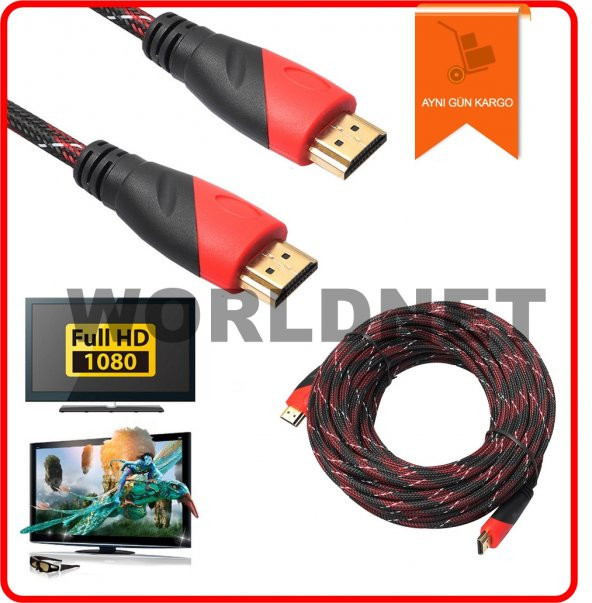 Hdmi To Hdmi Kablo 3 Metre Altin Uçlu Örgülü Hdmi Kablo - 3