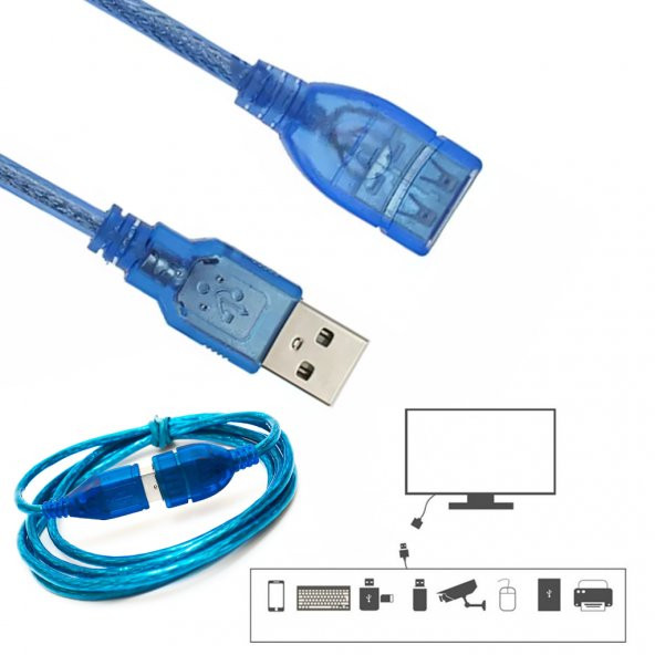 3 Metre Usb Uzatma Kablosu Usb 2.0 Erkek Dişi Uzatma Kablosu