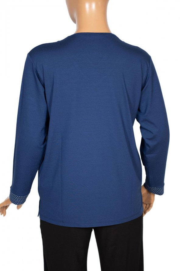 Cimariva Kadın Değer Büyük Beden V Yaka Puantiye indigo Bluz - 4