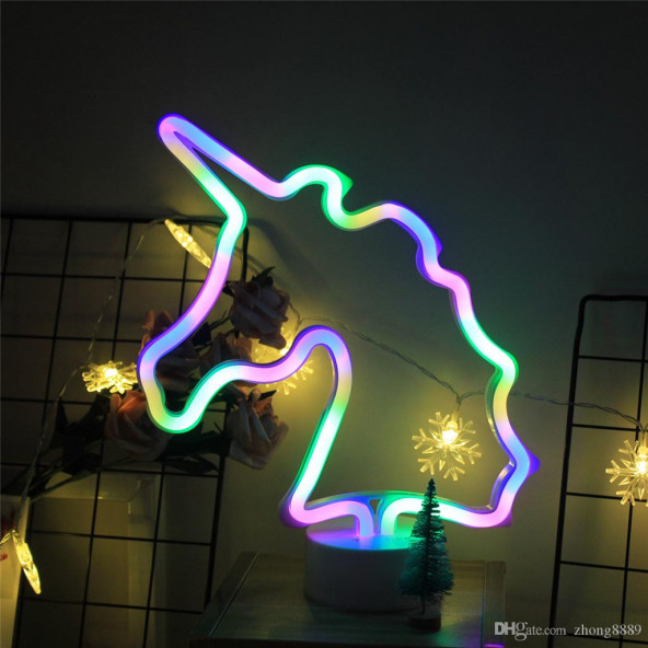 Unicorn Karışık Renk Rgb Pilli ve Usb'li Neon Led Gece Lambası