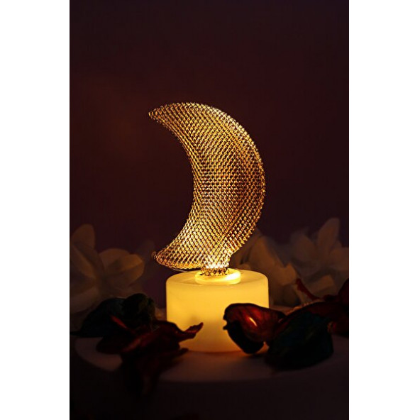 Gold Metal Ay-Yıldız Masaüstü Mini Dekoratif Led Işık