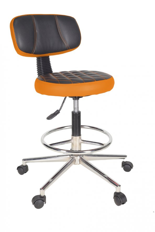 Gizmo Ofis Büro Döner Tekerlekli Çalışma Kasiyer Hekim Ayarli Tabure Sandalyesi B1000 turuncu