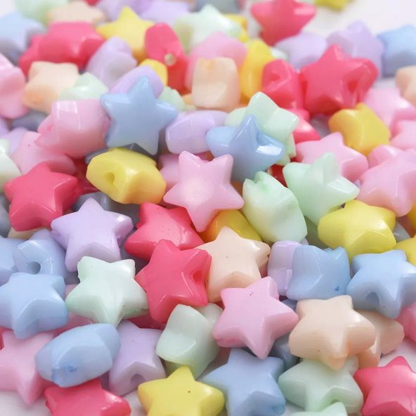 50 Adet Yıldız Boncuk Pastel Karışık Renk Charm Boncuk 13 mm
