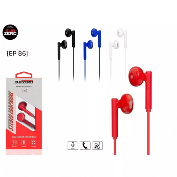 Subzero EP86 3,5mm Kablolu Mikrofonlu Extra Bass Telefon Kulaklık