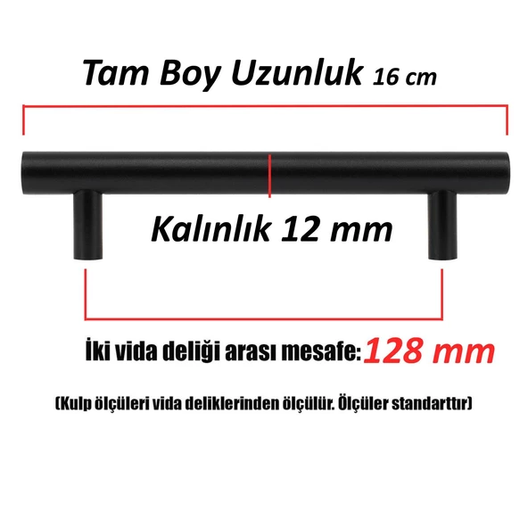 Hitit Mobilya Mutfak Dolap Dolabı Çekmece Kulpu Kulpları Kulbu Mat Siyah Metal (128 MM-12.8 CM) - Resim 2
