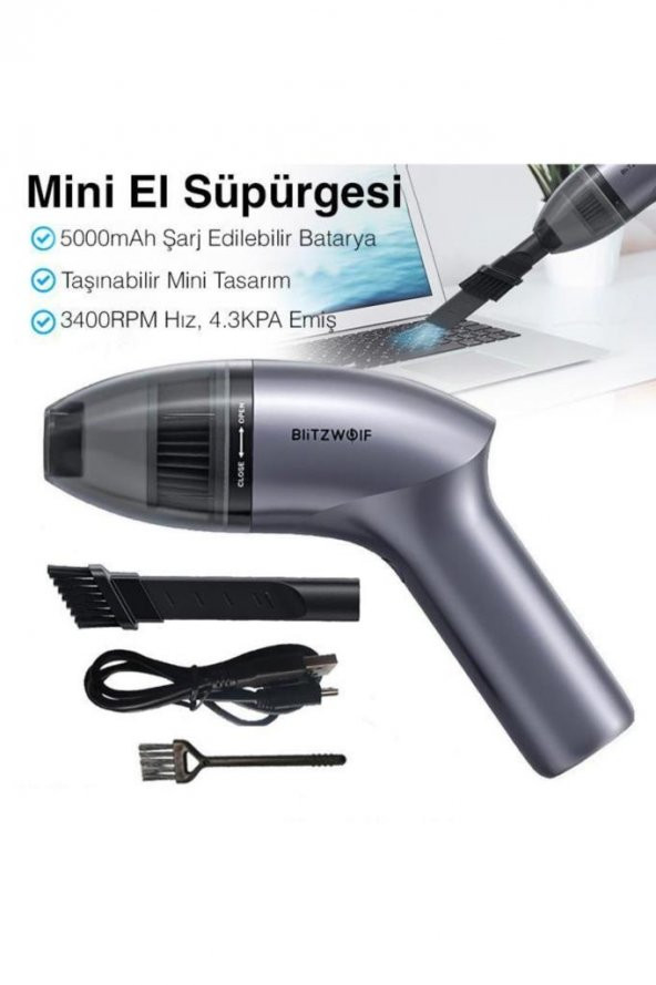 Blitzwolf Bw-ad1 3400rpm Güçlü Emiş Portatif Ev Ve Araç Şarjlı El Süpürgesi - 2