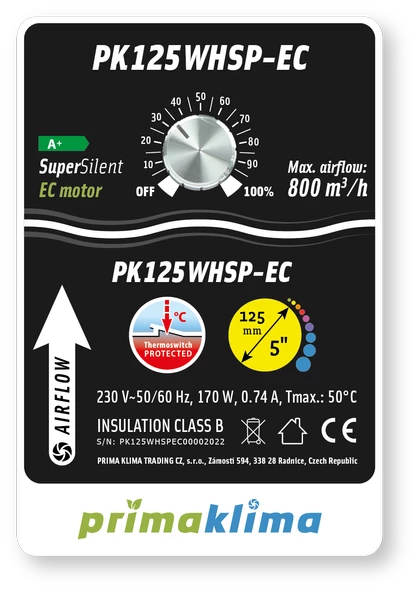 Prima Klima PK125-WHSPEC Sessiz Fan 800 m3/h 125 mm EC Motor - Hız Kontrol - 3