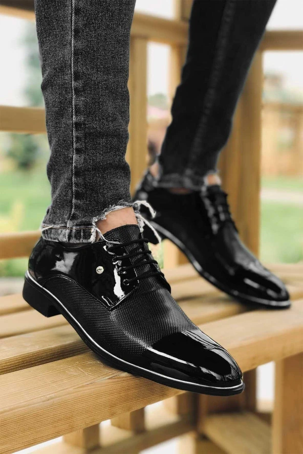 Tomıross Damatlık Siyah Rugan Klasik Erkek Ayakkabı Günlük Kullanım 573-1