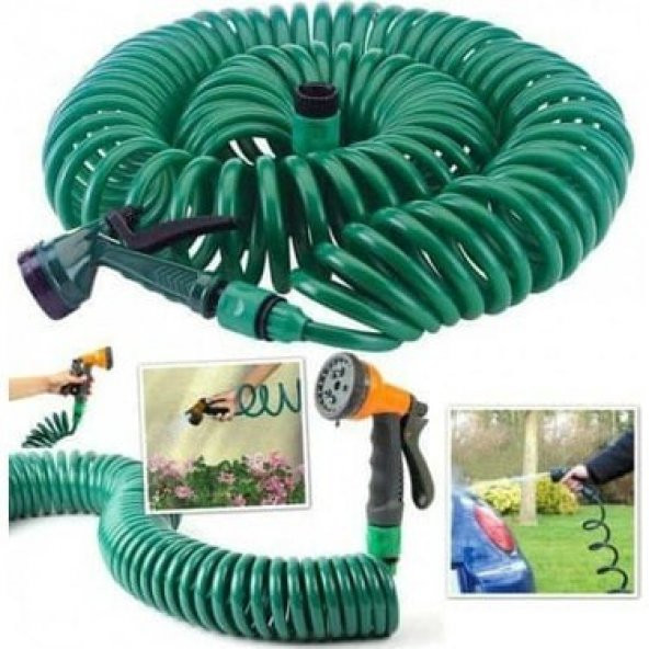 Spiral Bahçe Sulama Hortum Seti 7,5 Mt Uzayan Hortum 7 Fonksiyonlu Hortum