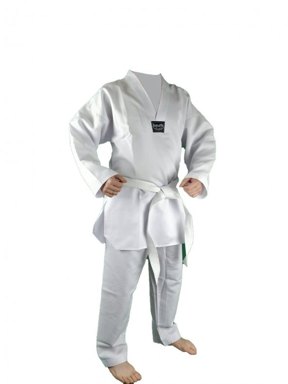 DragonDo 10012 Fitilli Kumaş Beyaz Yaka Taekwondo Elbisesi