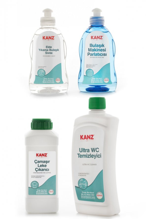 Kanz Ultra Wc Temizleyici 750 Ml&Çamaşır Leke Çıkarıcı 500 ml &Bulaşık Makinesi Parlatıcısı 300 ml &Bulaşık Yıkama Sıvısı 300 ml 4lü Temizlik Seti