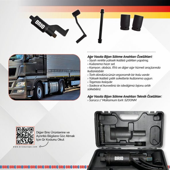 Brio Bijon Sökme Anahtarı 5200Nm Tır, Kamyon, Otobüs, Ağır Vasıta İçin - 5
