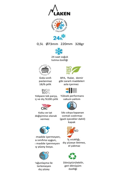 Laken Çelik 18/8 Summit Termos Şişe 0,50L - Kırmızı LKTS5R - 2
